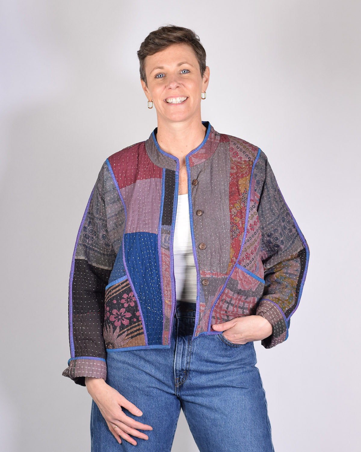 Sofie Quilted Reversible Patchwork Kantha Jacket -10 image 0