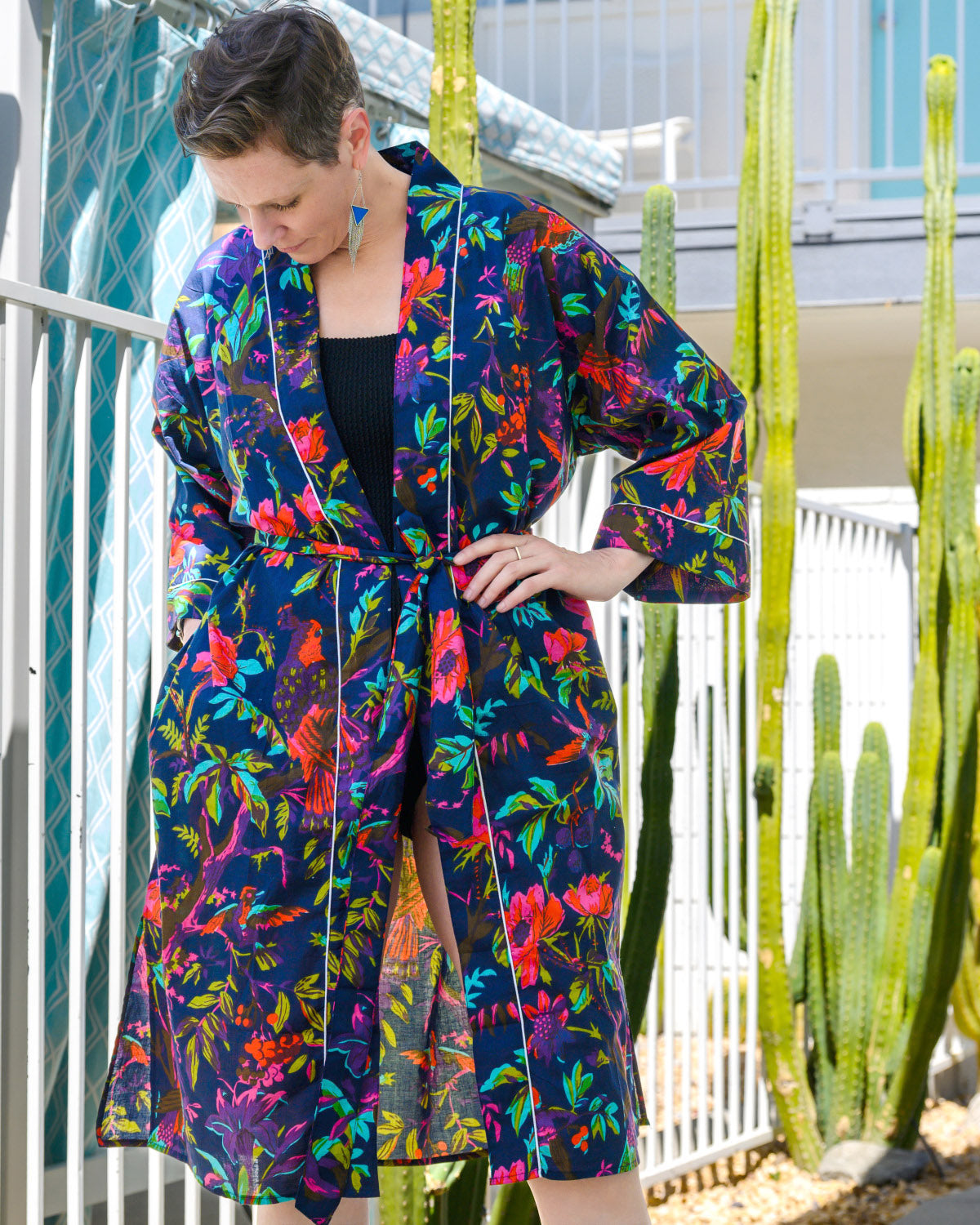 Lightweight Cotton Robe / Kimono - Midnight Rainforest image 1