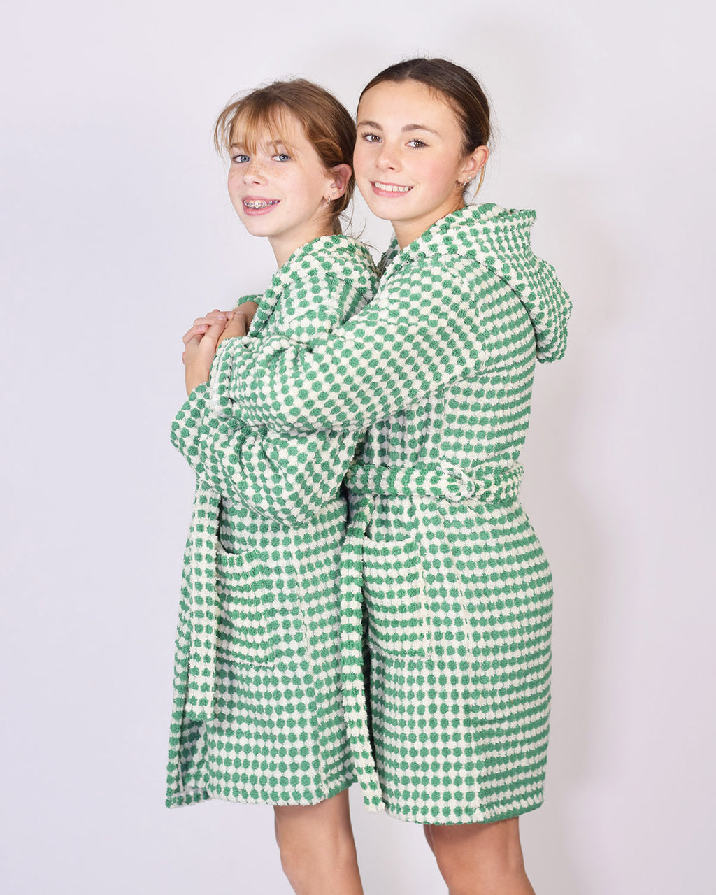 KIDS Organic Turkish Cotton Plush Terry Cloth Robe - Green Checkered image 8