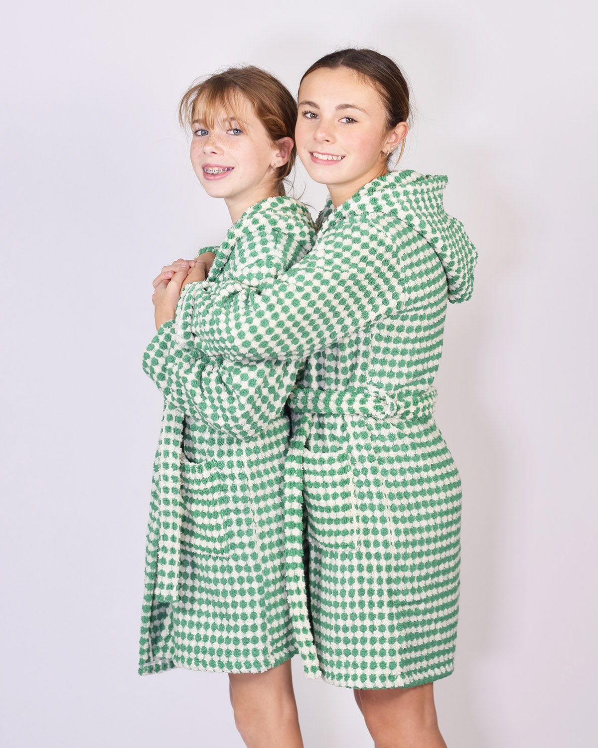 KIDS Organic Turkish Cotton Plush Terry Cloth Robe - Green Checkered image 8