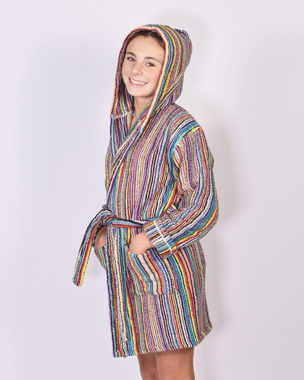 KIDS Organic Turkish Cotton Plush Terry Cloth Robe - Rainbow Missoni Stripes image 6