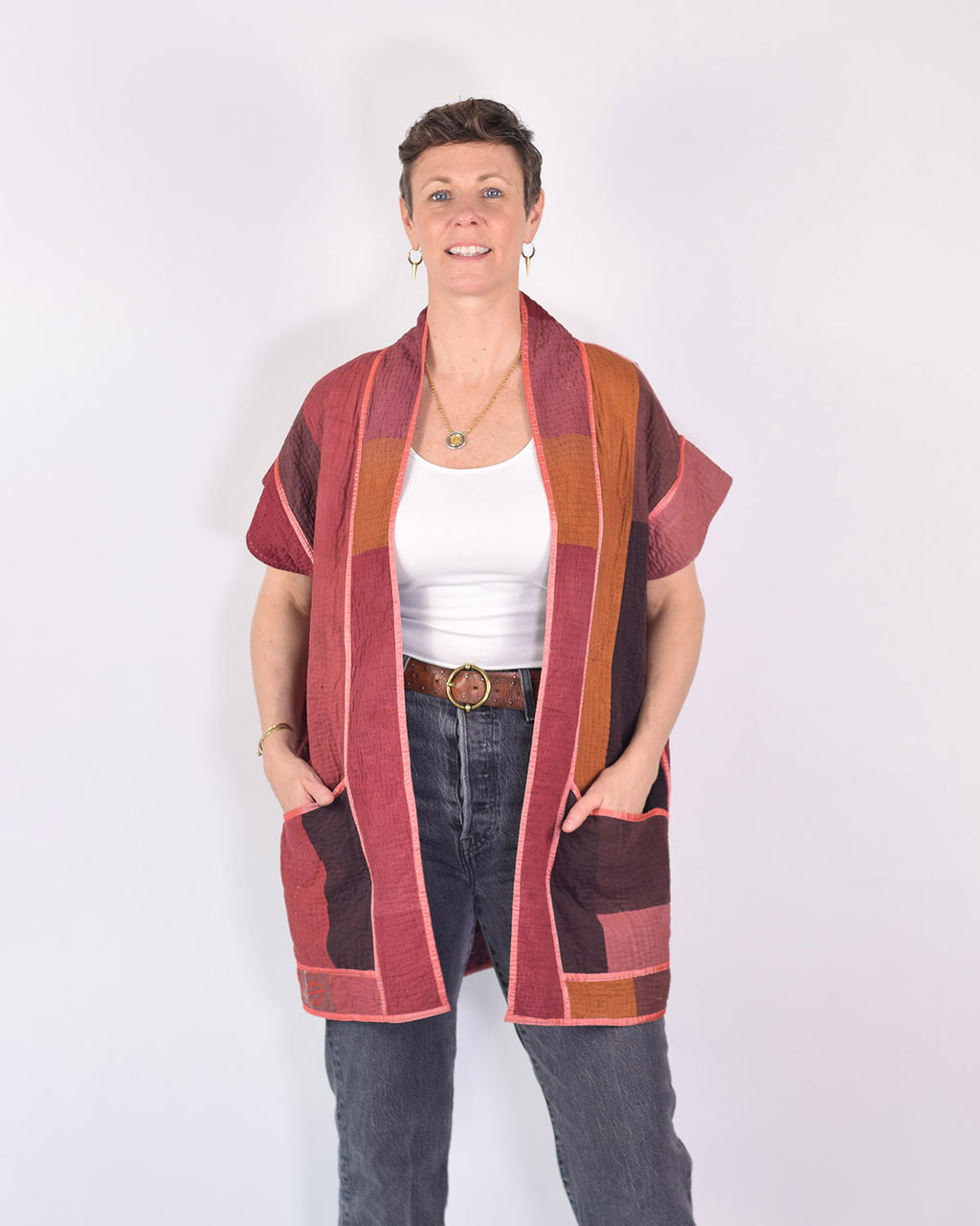 Maddie Cape - Reversible Jacket/Vest - Repurposed Kantha Quilts -04 image 1