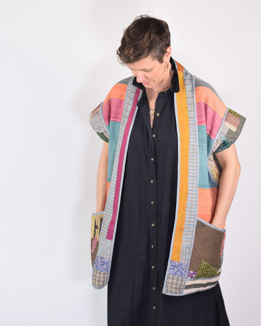 Maddie Cape - Reversible Jacket/Vest - Repurposed Kantha Quilts - 06 image 1