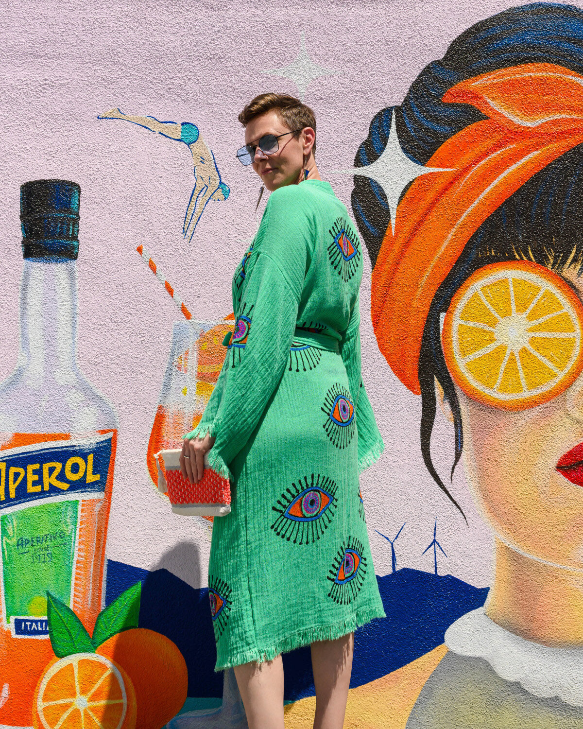Luxury Turkish Cotton Evil Eye Kimono/Robe - Soft Jade image 0