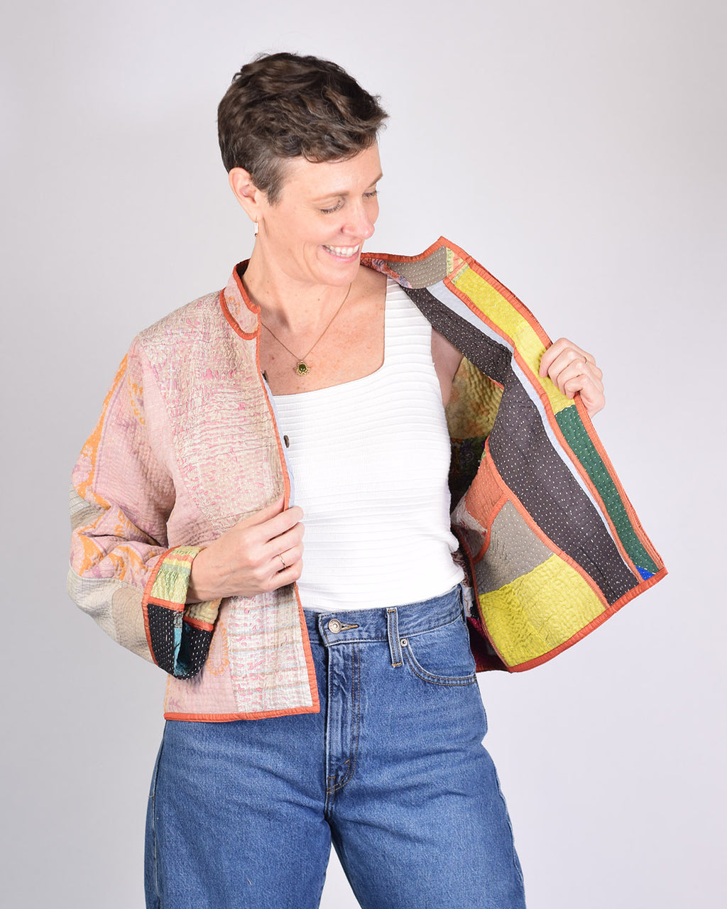 Sofie Quilted Reversible Patchwork Kantha Jacket - 09 image 6