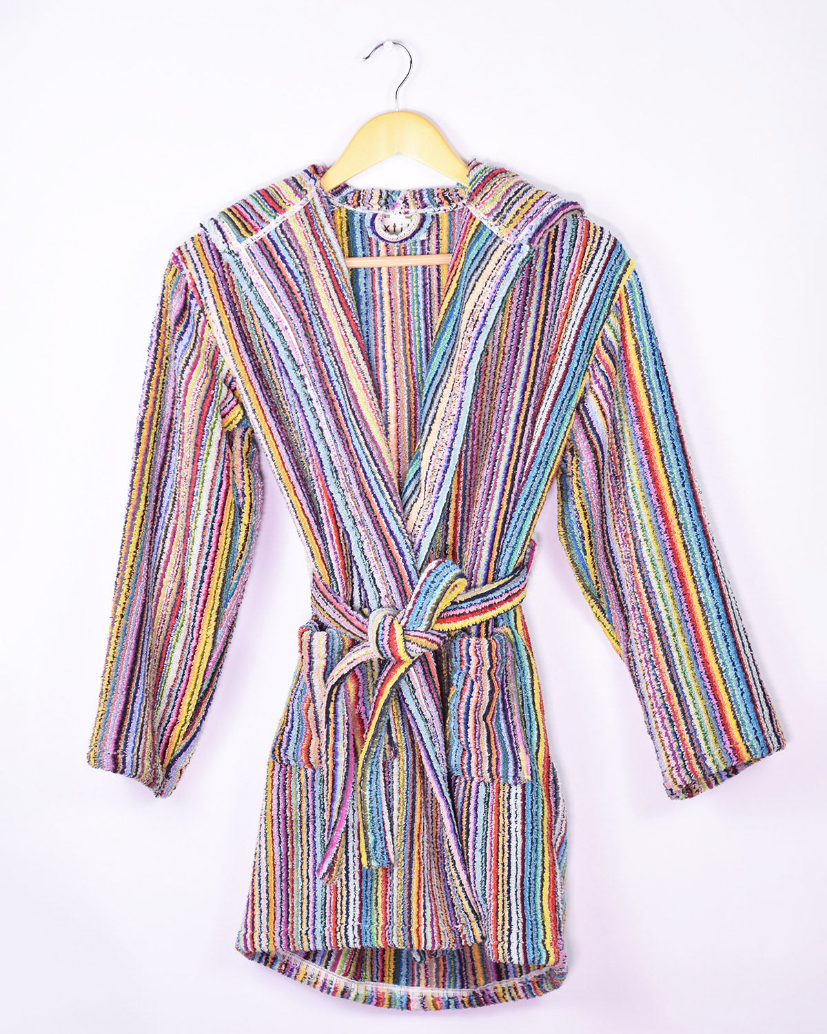KIDS Organic Turkish Cotton Plush Terry Cloth Robe - Rainbow Missoni Stripes image 3