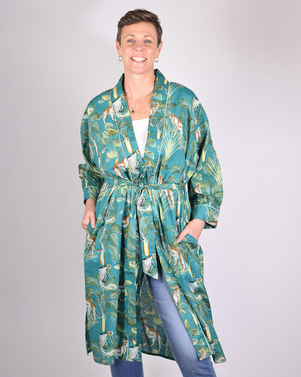Lightweight Cotton Robe / Kimono - Monkey Forest image 0