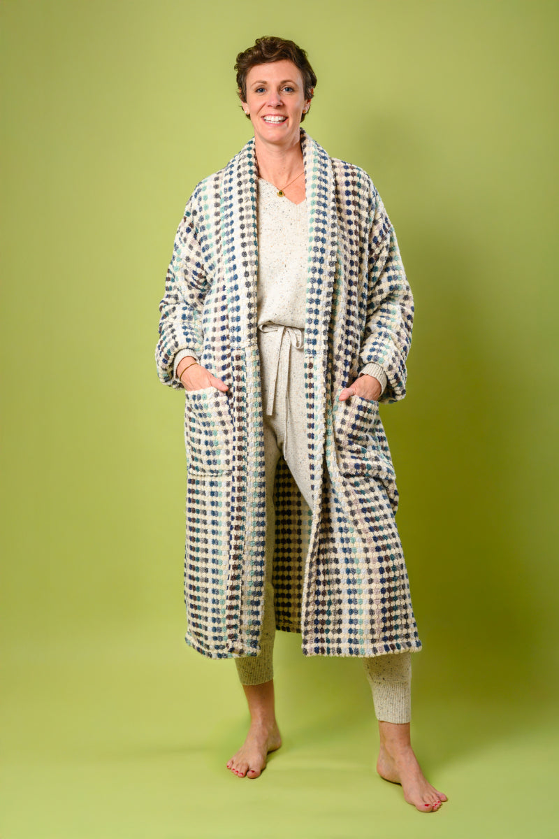 Organic Turkish Cotton Plush Terry Cloth Robe - Light Checkered image 0