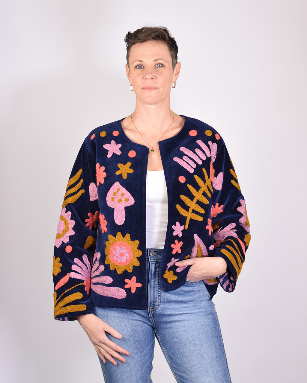 Mellow Mushroom Embroidered Velvet Jacket - 01 image 0