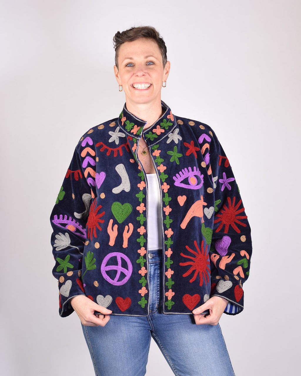 Good Vibes Embroidered Velvet Jacket - 03 image 1