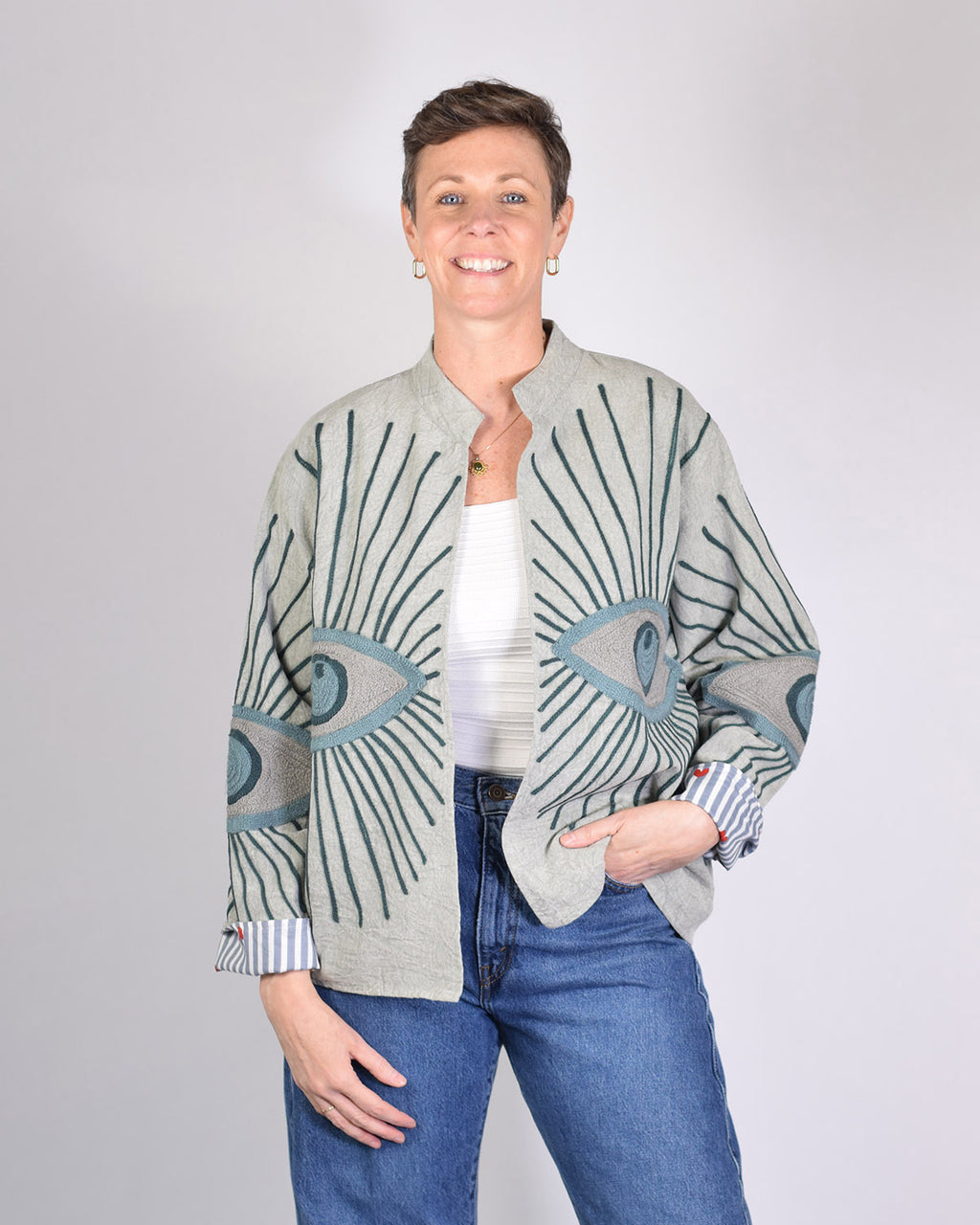 Lightweight Evil Eye Canvas Embroidered Jacket - 12 image 1