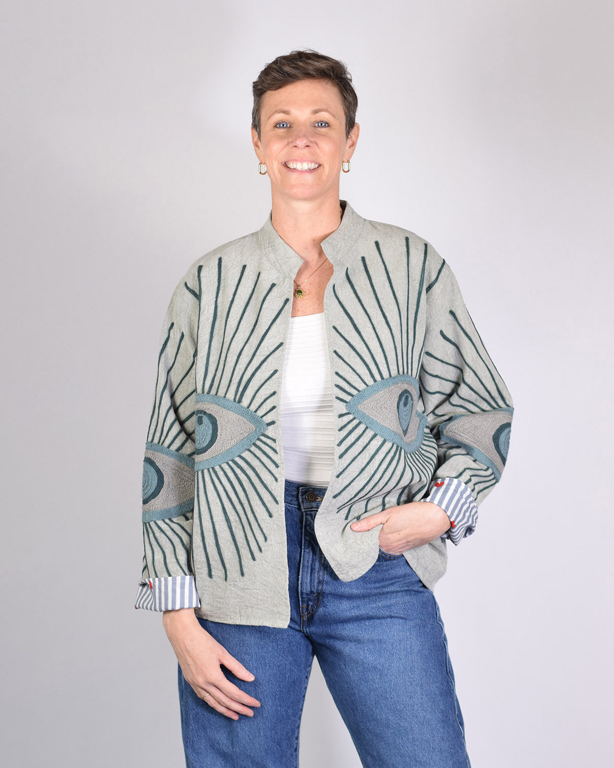 Lightweight Evil Eye Canvas Embroidered Jacket - 12 image 1