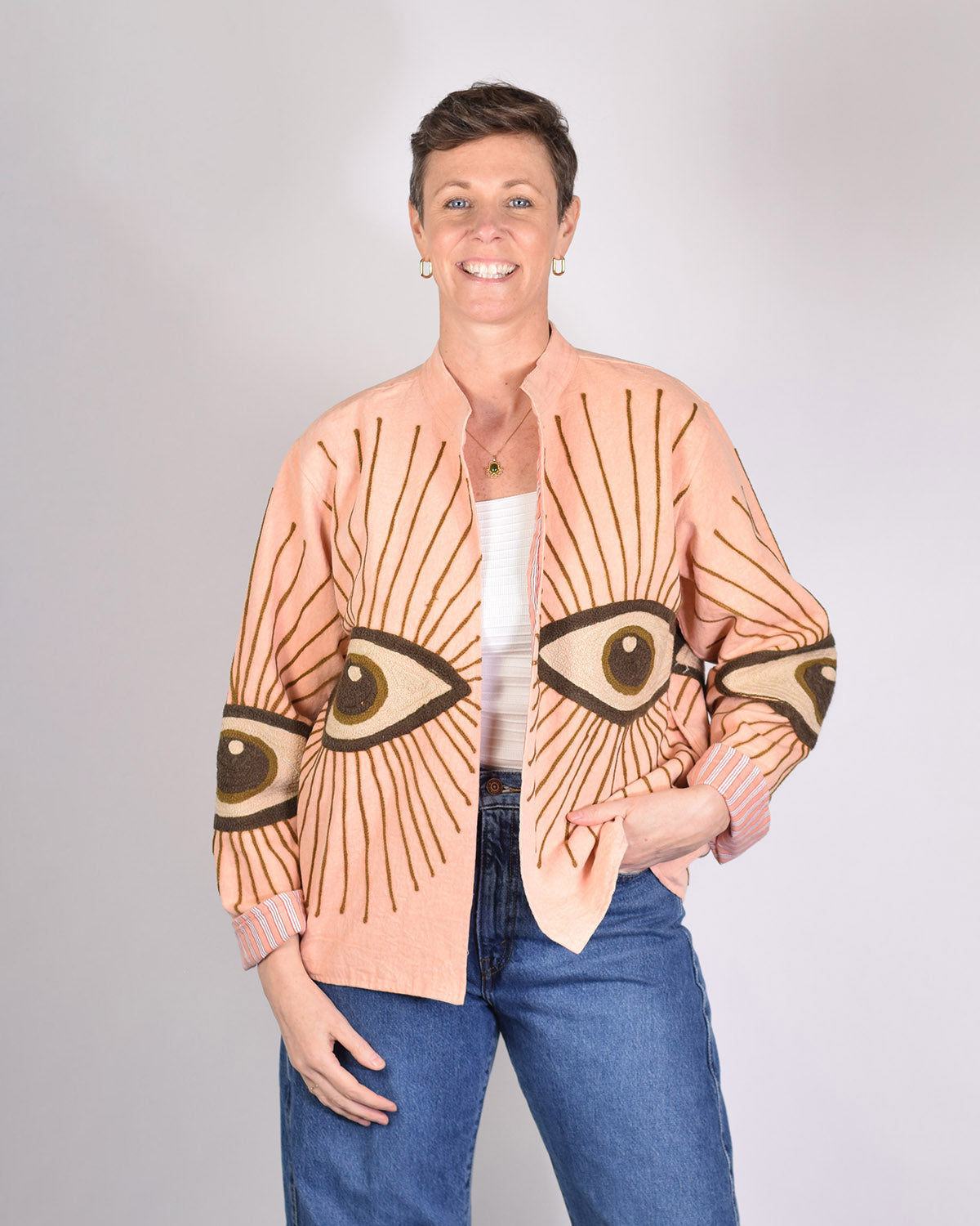 Lightweight Evil Eye Canvas Embroidered Jacket - 03 image 0