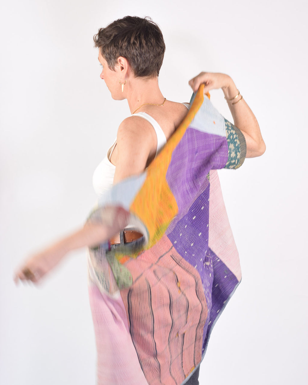 Maddie Cape - Reversible Jacket/Vest - Repurposed Kantha Quilts - 06 image 9