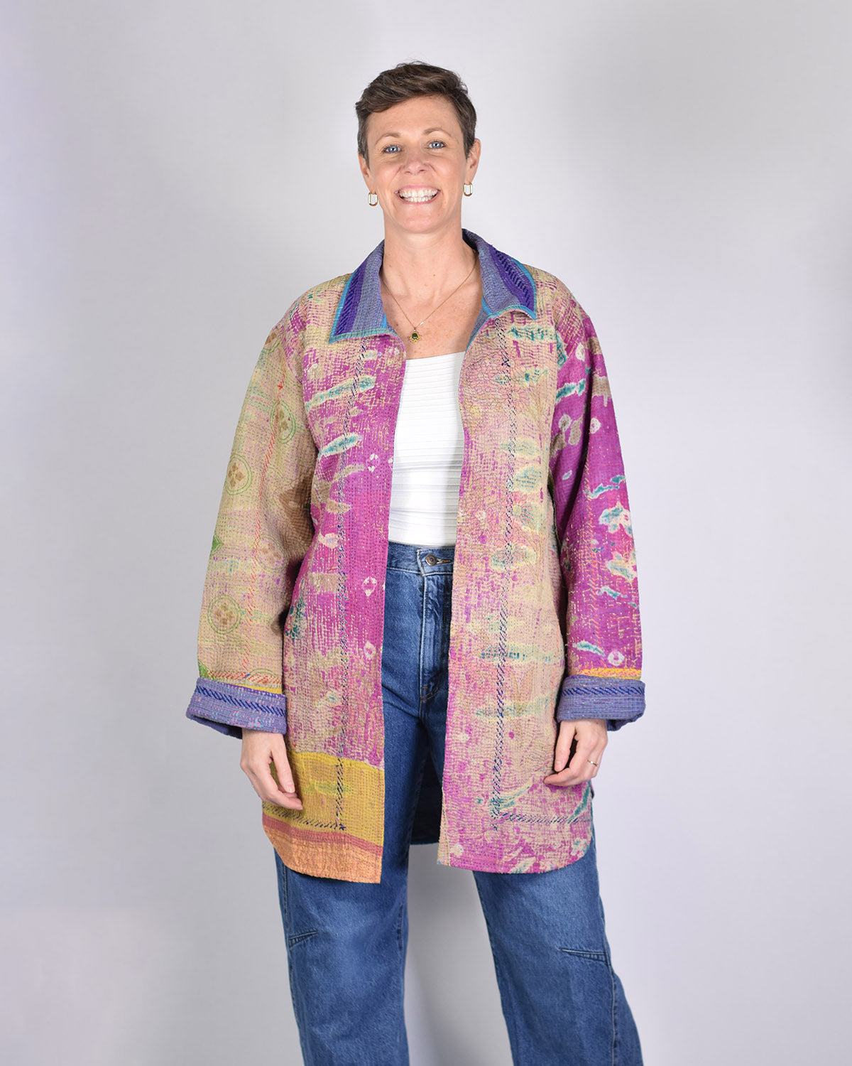 Frankie Long Quilted Reversible Patchwork Kantha Jacket - 02 image 3