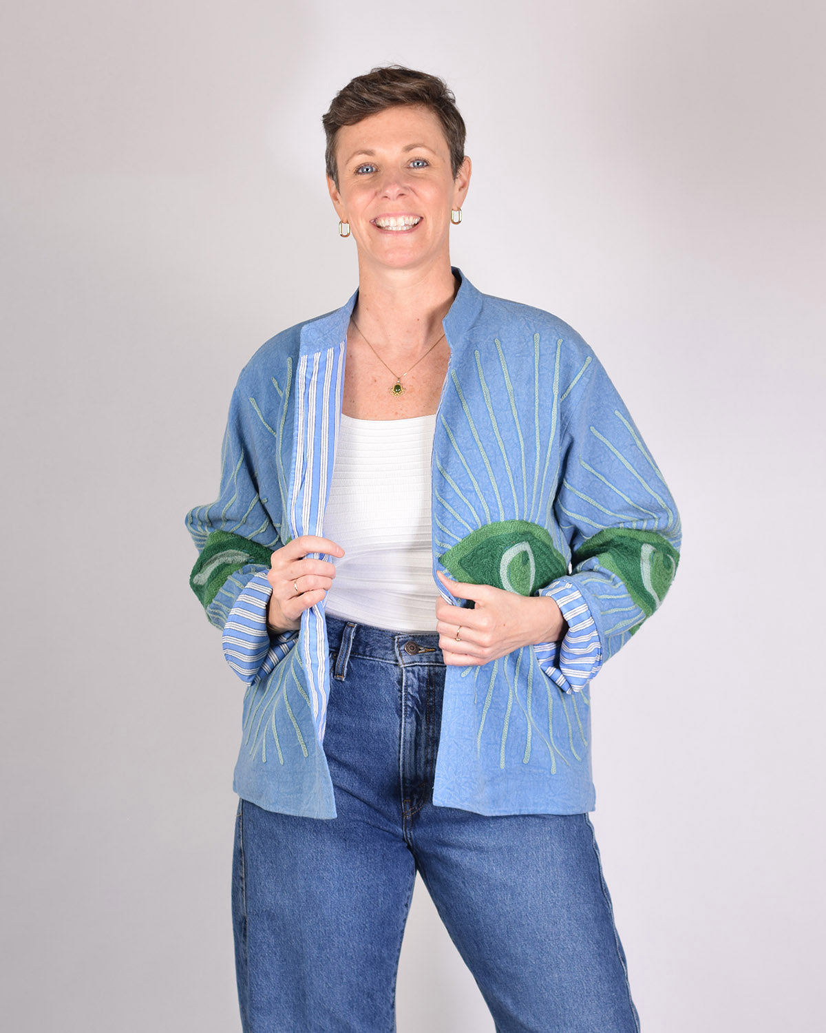 Lightweight Evil Eye Canvas Embroidered Jacket - 07 image 1