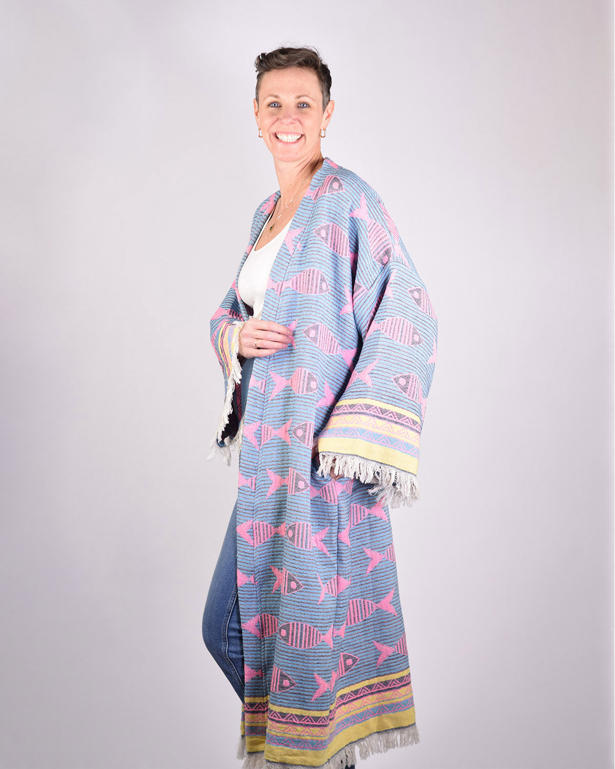 Luxury Turkish Cotton Kimono/Robe - Pretty Fish image 2
