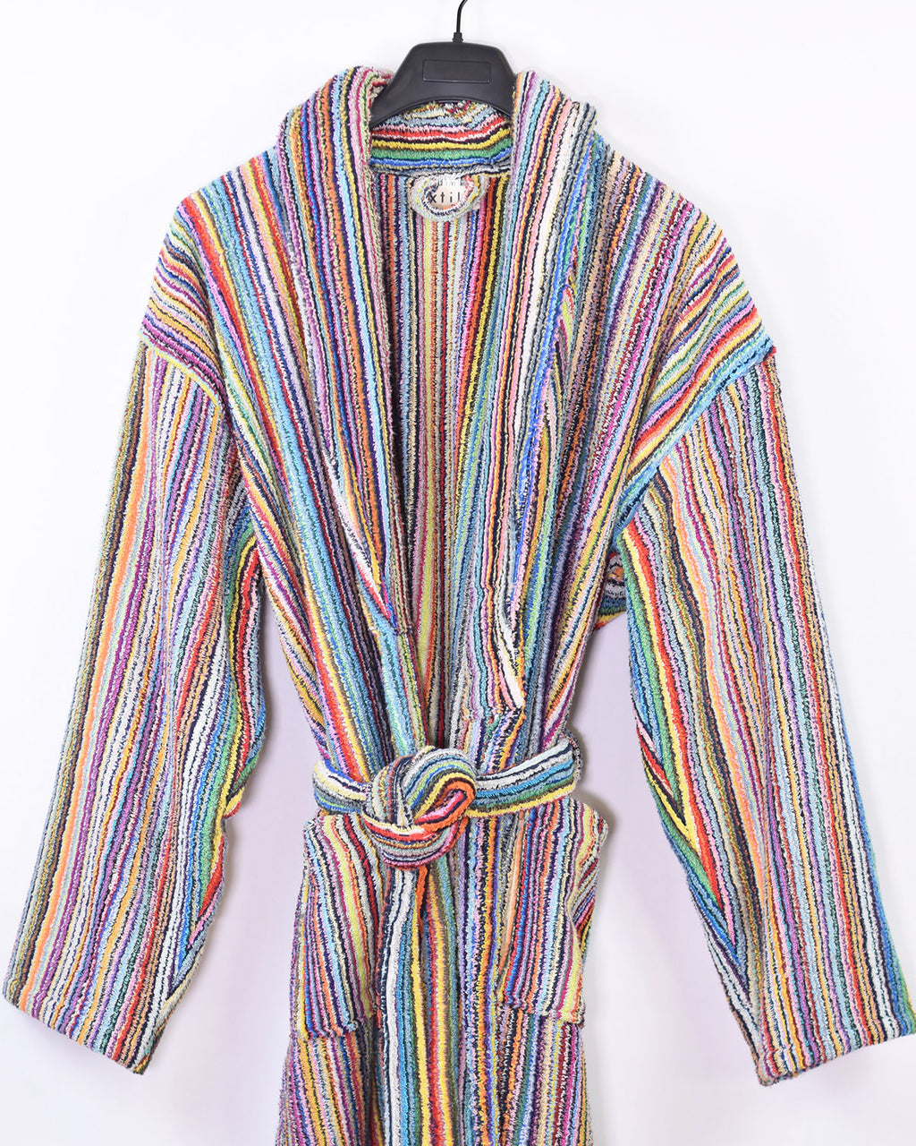 Organic Turkish Cotton Plush Terry Cloth Robe - Rainbow Missoni Stripes image 0