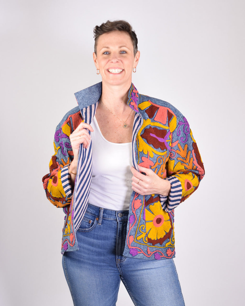 Denim Suzani Embroidered Jacket - 05 image 4