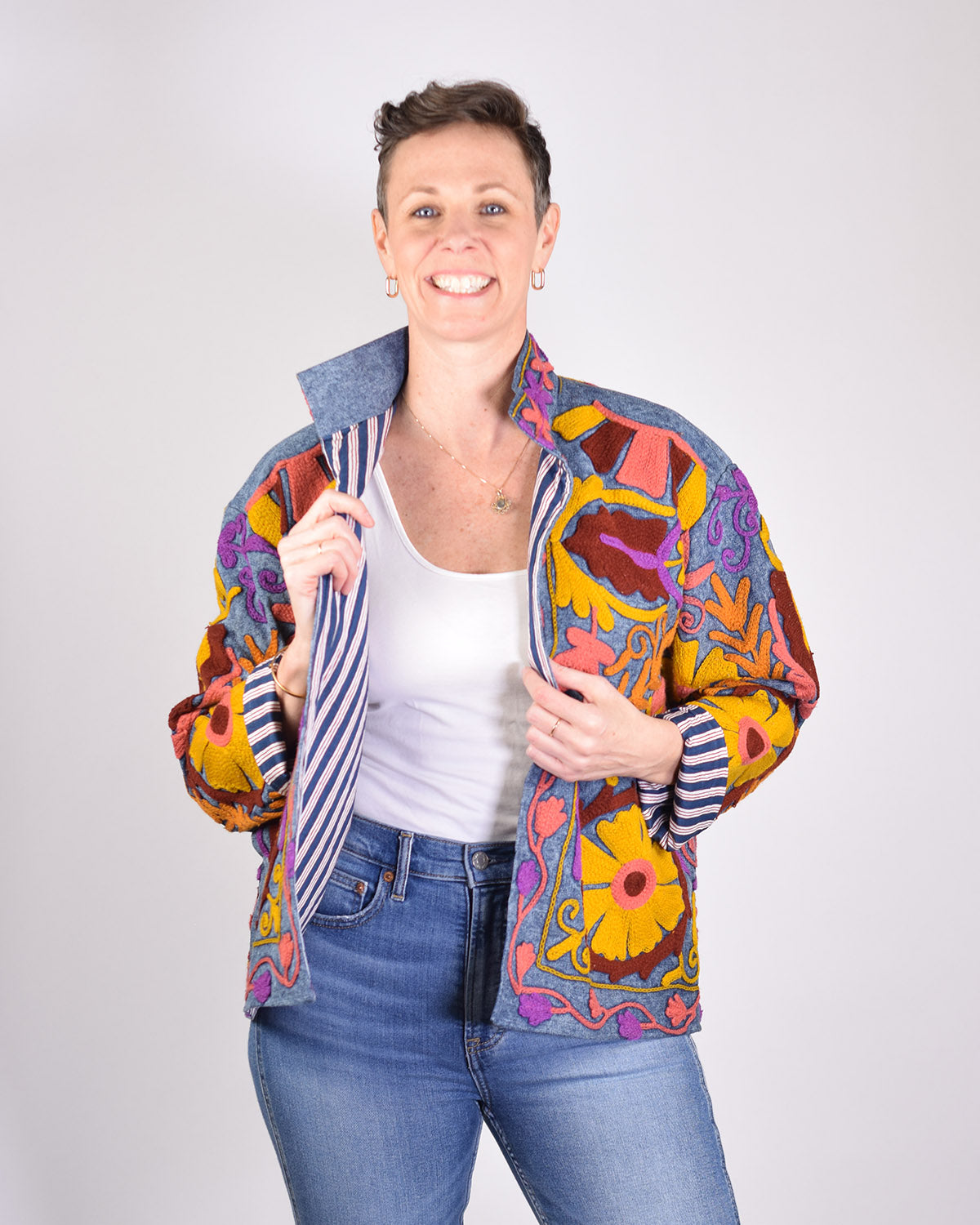 Denim Suzani Embroidered Jacket - 05 image 4