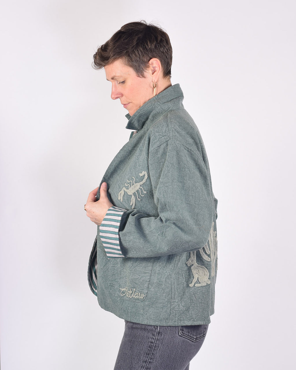 Lightweight "Vintage Outlaw" Canvas Embroidered Jacket - Green image 2