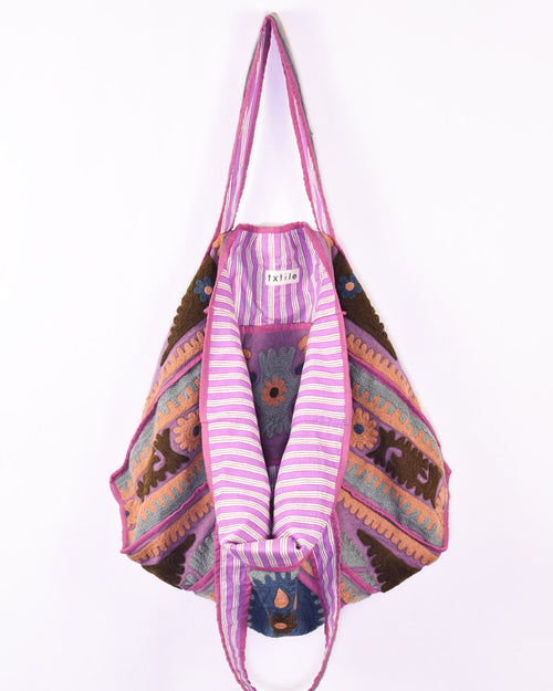 Canvas Suzani Embroidered Oversized Tote Bag - 05 image 1