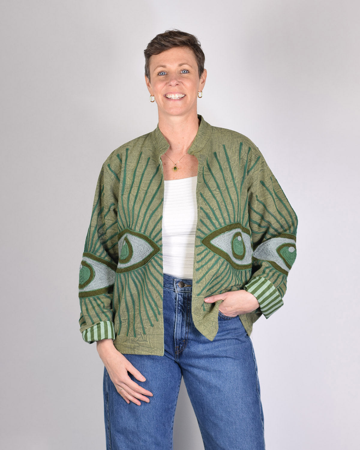 Lightweight Evil Eye Canvas Embroidered Jacket - 02 image 0
