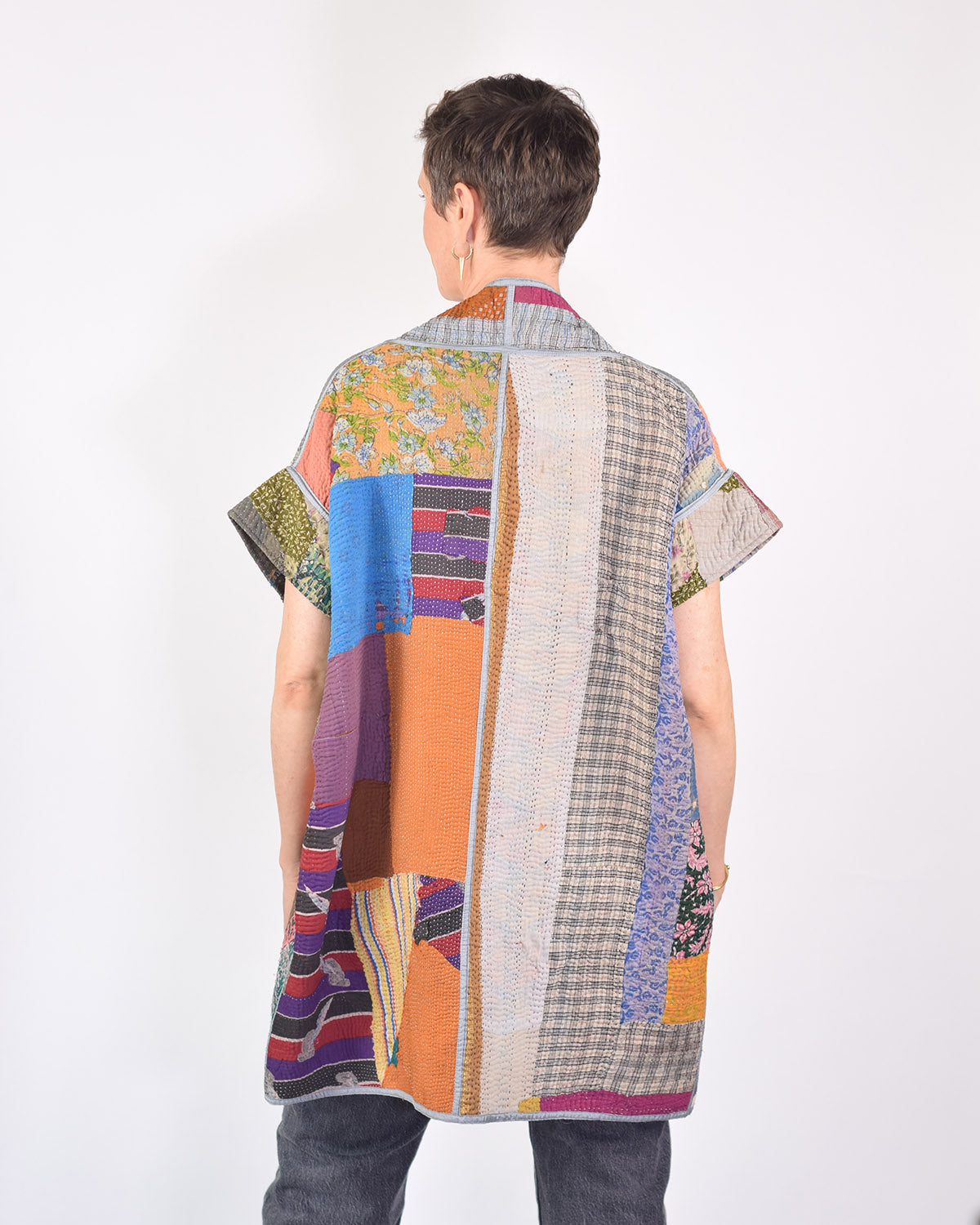 Maddie Cape - Reversible Jacket/Vest - Repurposed Kantha Quilts - 06 image 3