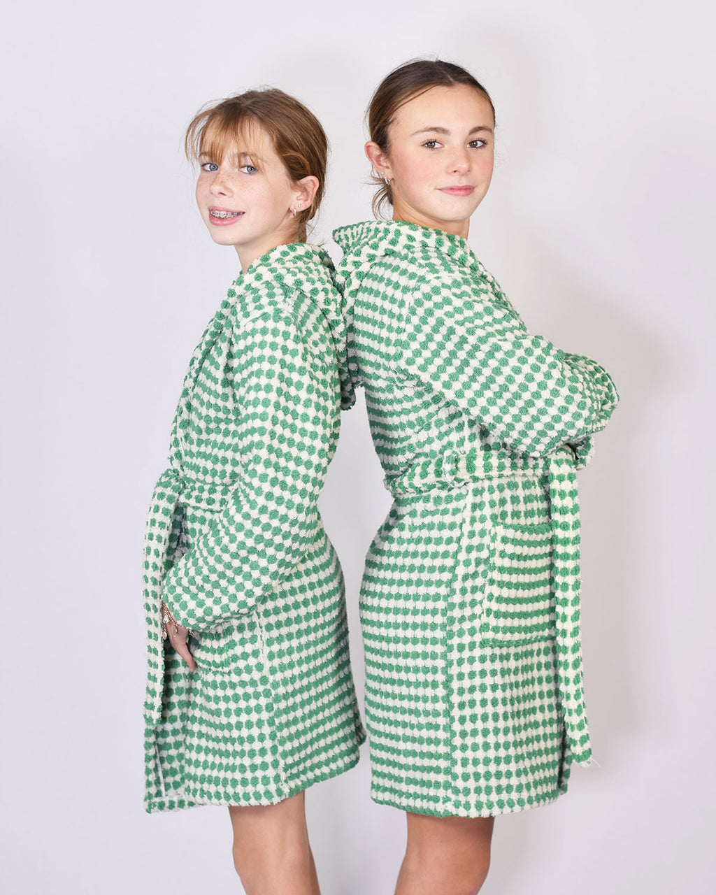KIDS Organic Turkish Cotton Plush Terry Cloth Robe - Green Checkered image 0