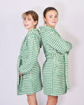 KIDS Organic Turkish Cotton Plush Terry Cloth Robe - Green Checkered image 0