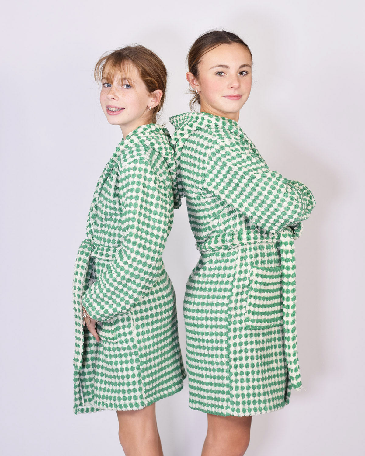 KIDS Organic Turkish Cotton Plush Terry Cloth Robe - Green Checkered image 0