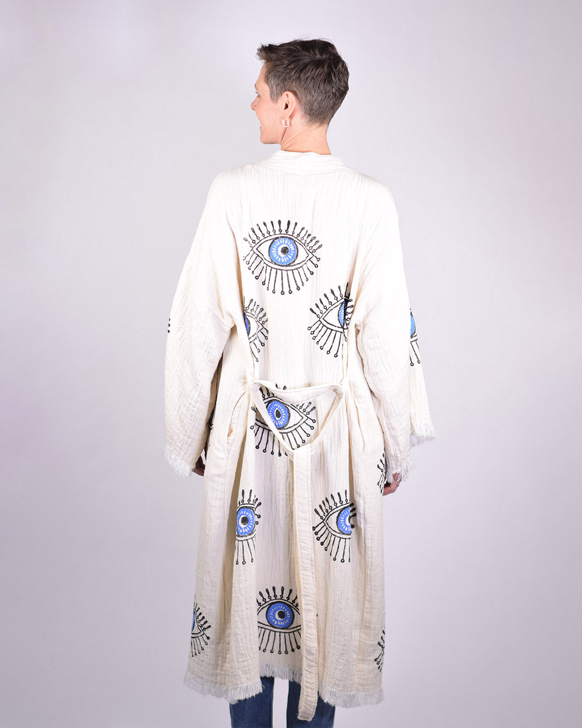 Luxury Turkish Cotton Evil Eye Kimono/Robe - Blue Eye image 9