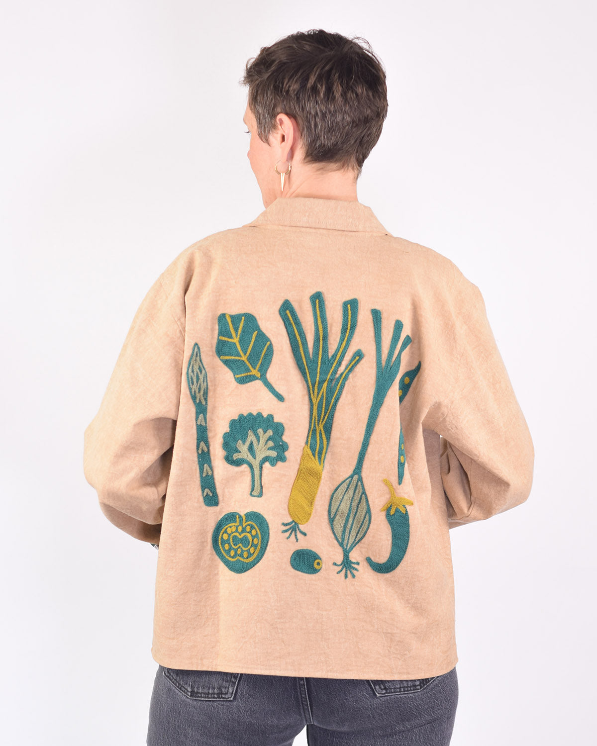 Lightweight "Eat Your Greens" Canvas Embroidered Jacket - Cream image 1