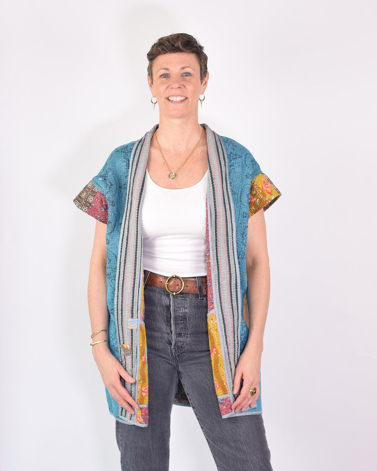 Maddie Cape - Reversible Jacket/Vest - Repurposed Kantha Quilts -03 image 8