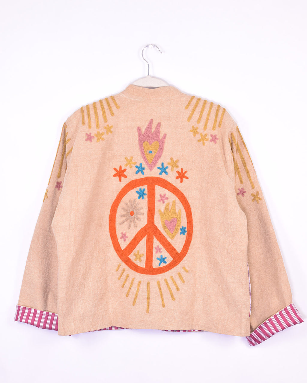 Lightweight "Peace & Love" Canvas Embroidered Jacket - Cream image 5