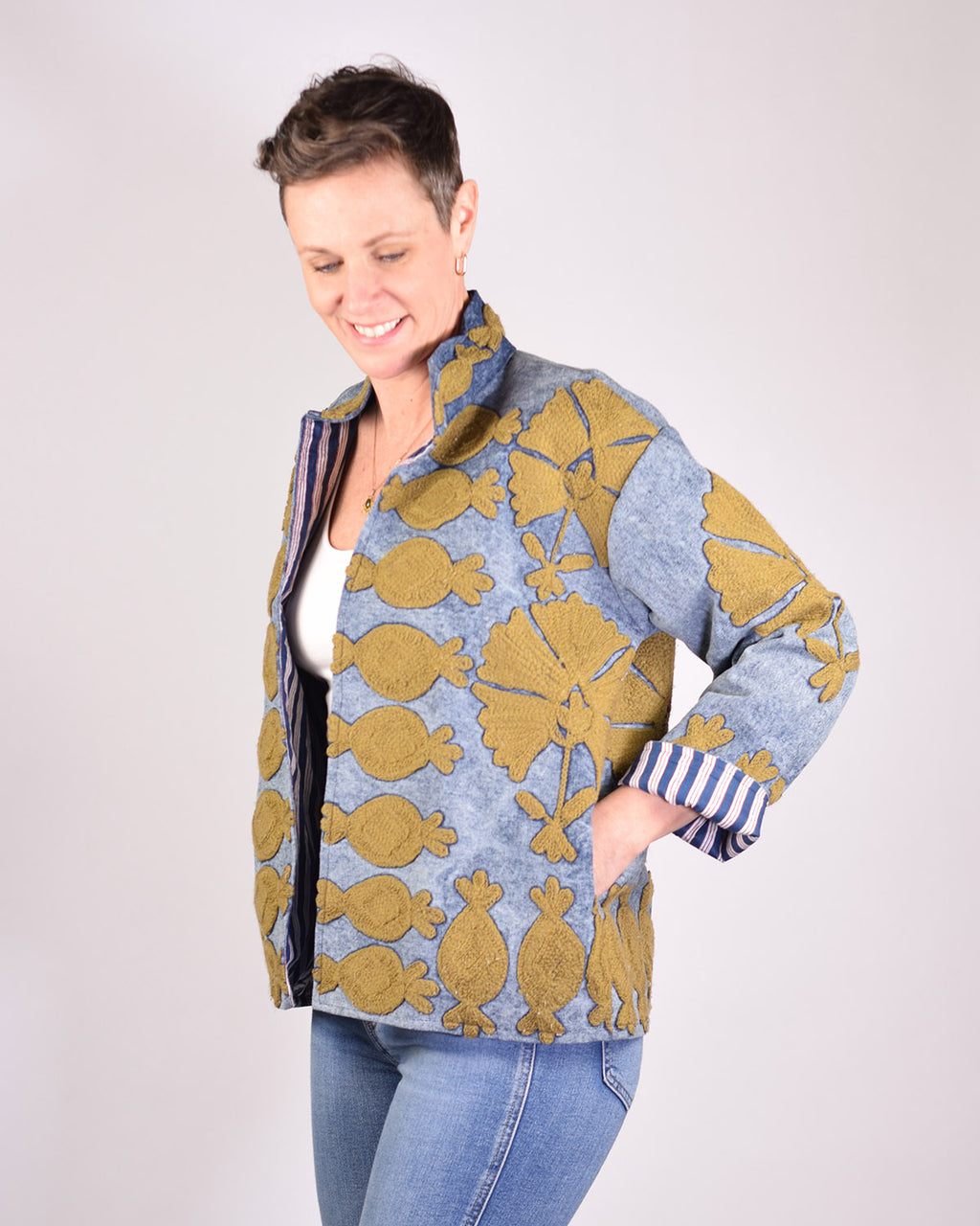 Denim Suzani Embroidered Jacket - 04 image 2