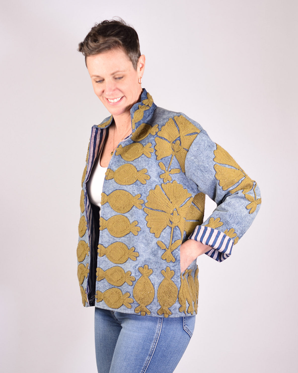Denim Suzani Embroidered Jacket - 04 image 2
