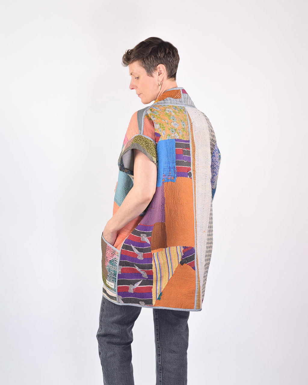 Maddie Cape - Reversible Jacket/Vest - Repurposed Kantha Quilts - 06 image 6
