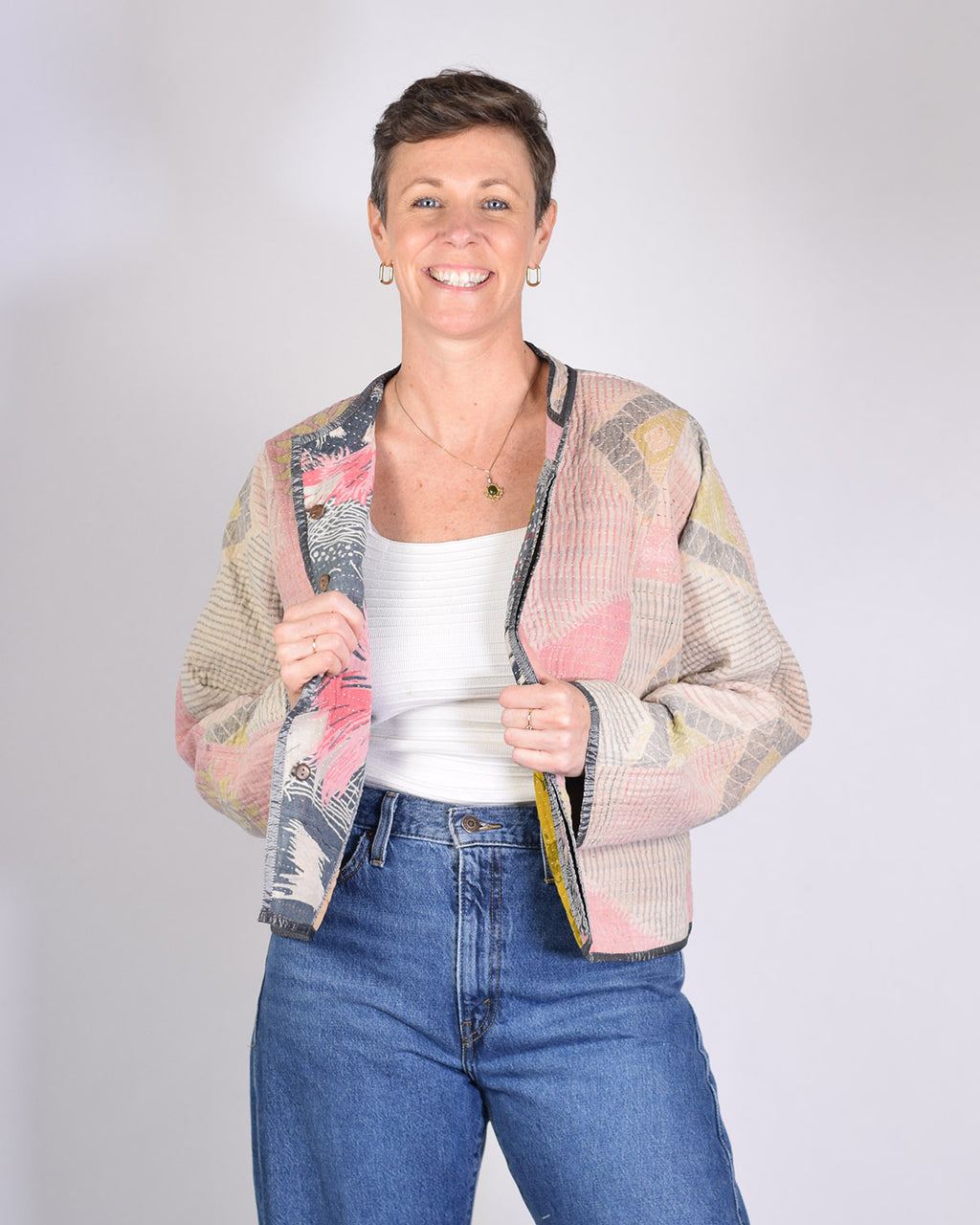 Sofie Quilted Reversible Patchwork Kantha Jacket - 08 image 2