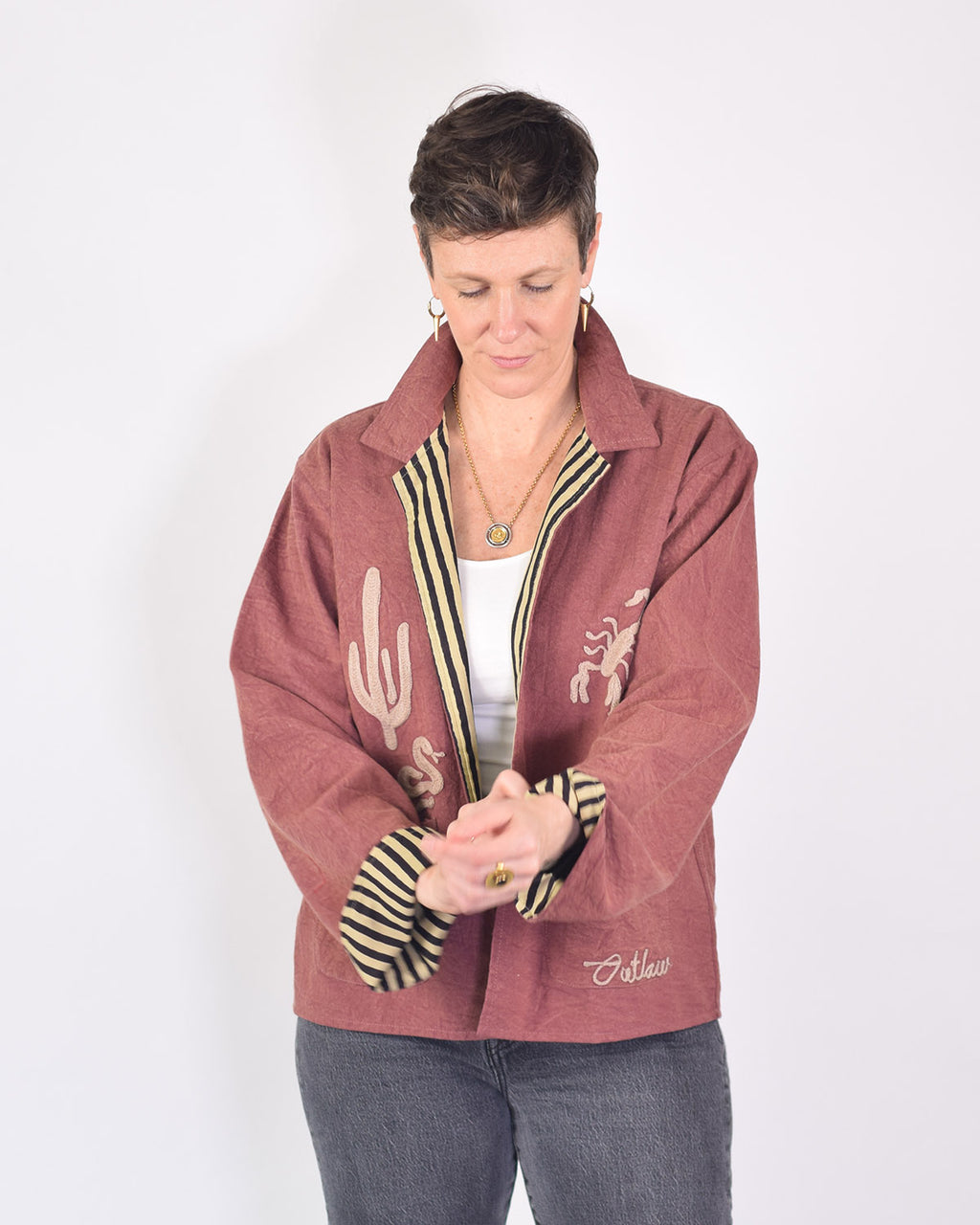 Lightweight "Vintage Outlaw" Canvas Embroidered Jacket - Mauve image 4