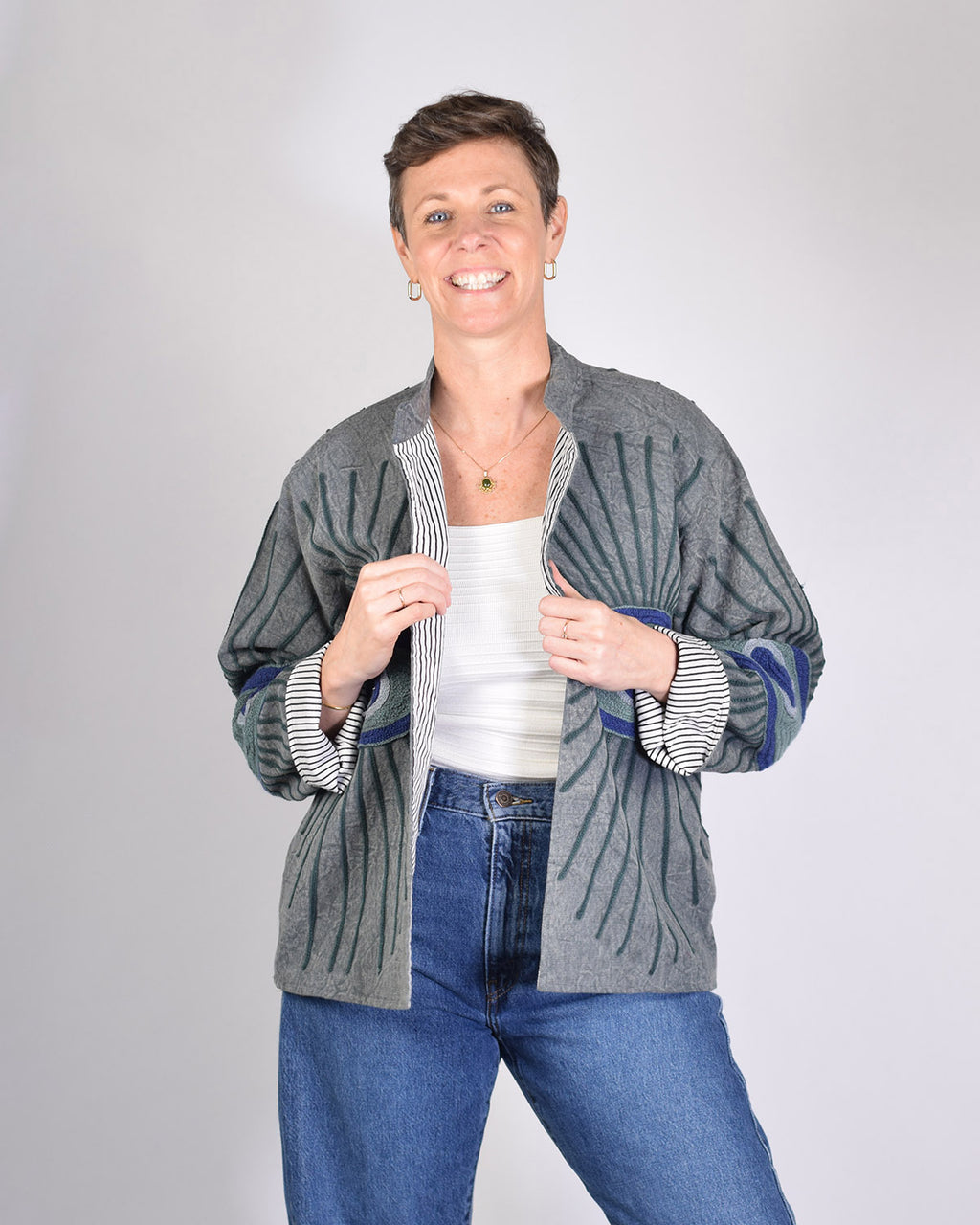 Lightweight Evil Eye Canvas Embroidered Jacket - 09 image 2