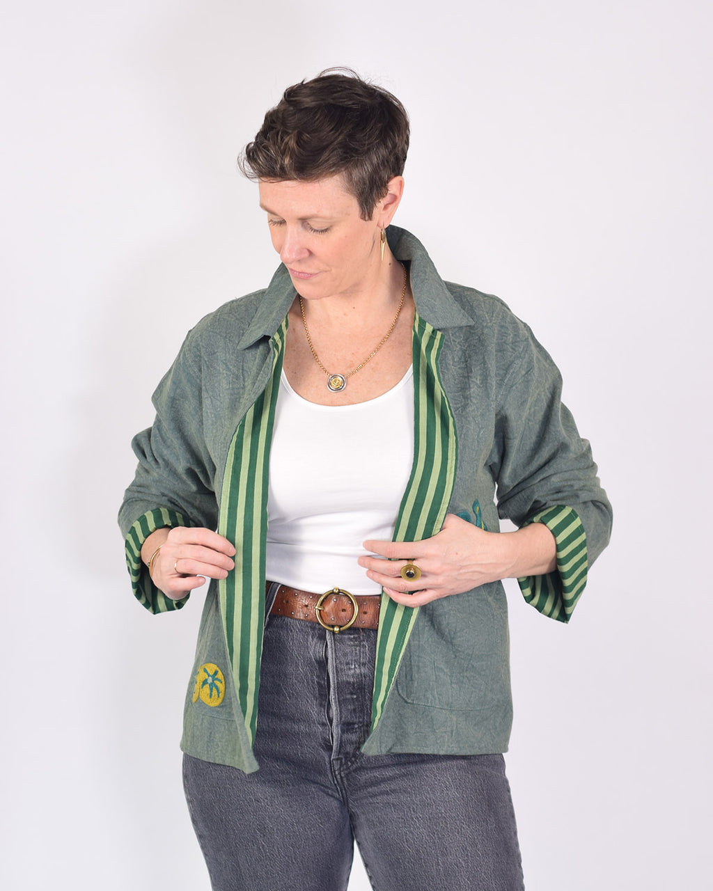 Lightweight "Eat Your Greens" Canvas Embroidered Jacket - Green image 1