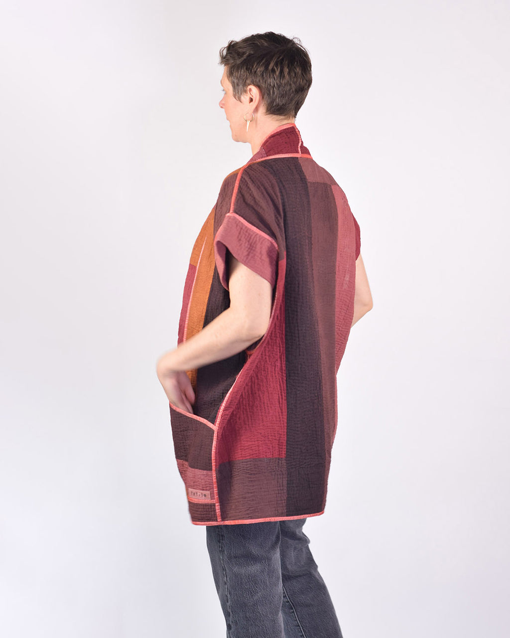 Maddie Cape - Reversible Jacket/Vest - Repurposed Kantha Quilts -04 image 6