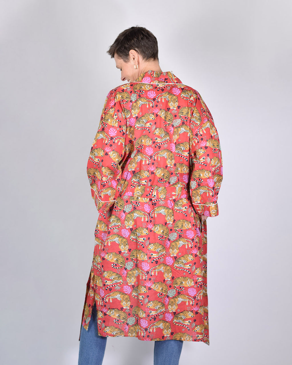Lightweight Cotton Robe / Kimono - Sleeping Tigers Red image 1