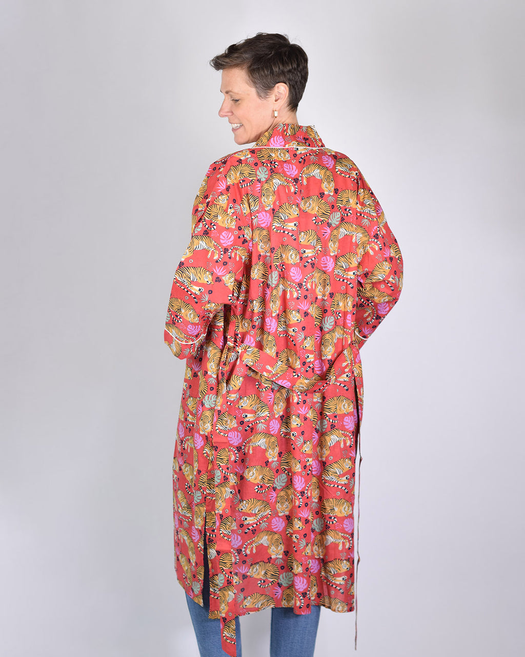 Lightweight Cotton Robe / Kimono - Sleeping Tigers Red image 11