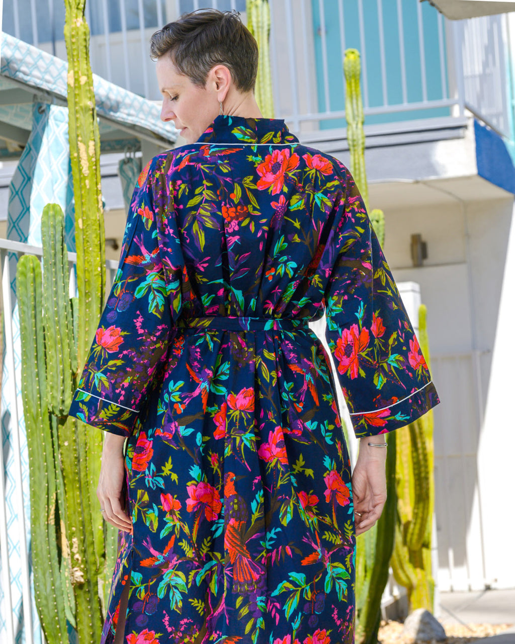 Lightweight Cotton Robe / Kimono - Midnight Rainforest image 0