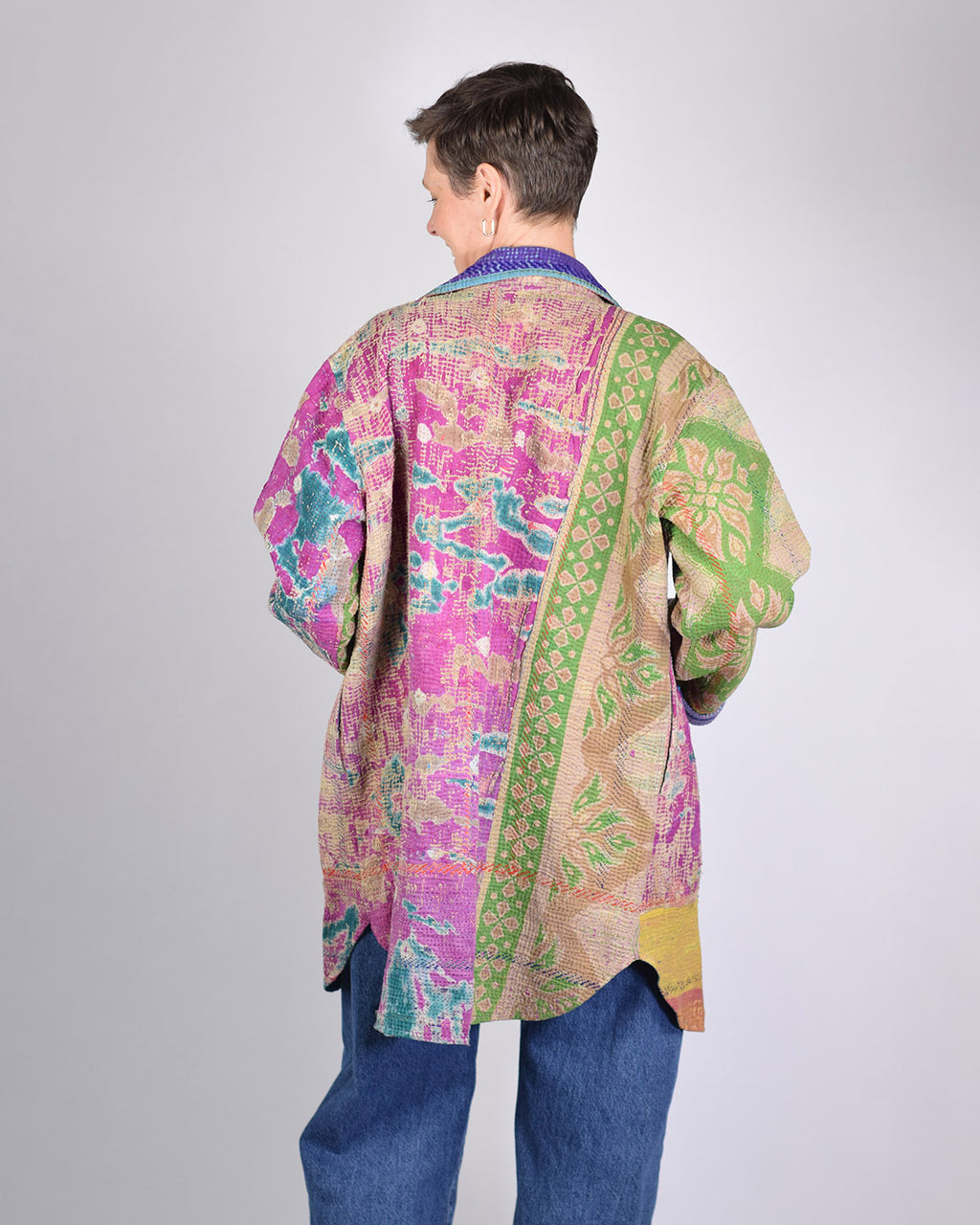 Frankie Long Quilted Reversible Patchwork Kantha Jacket - 02 image 2