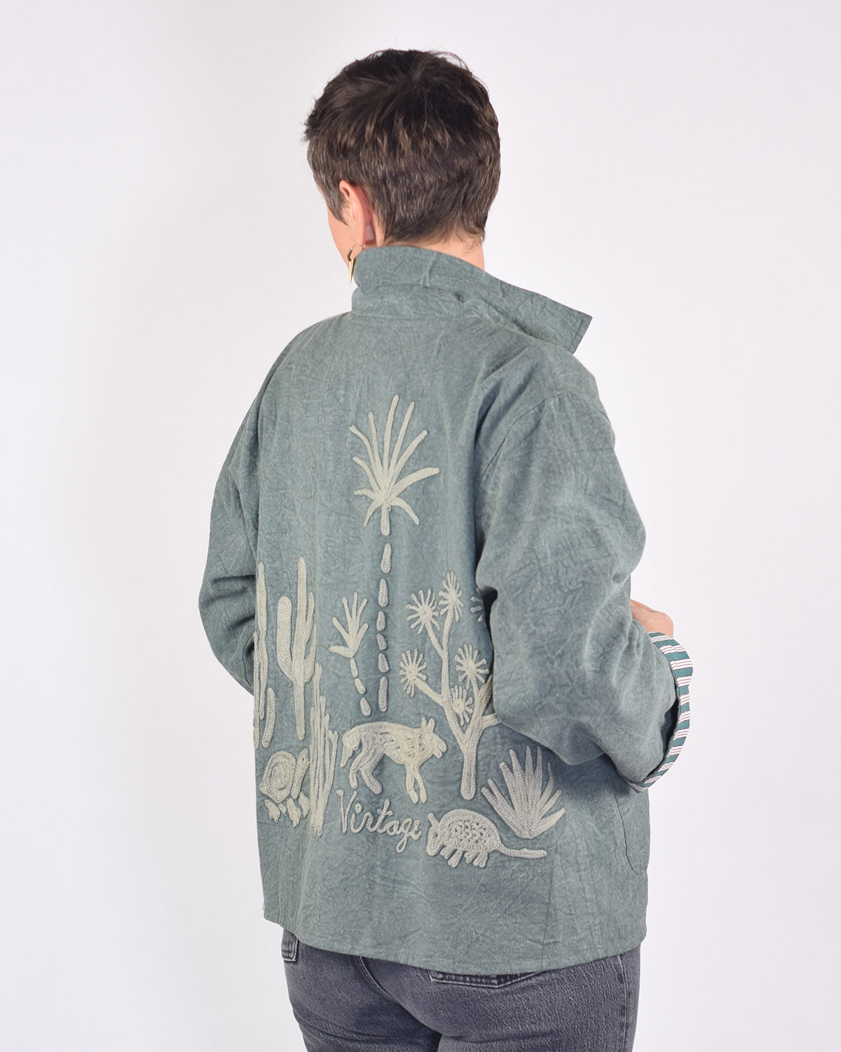 Lightweight "Vintage Outlaw" Canvas Embroidered Jacket - Green image 4