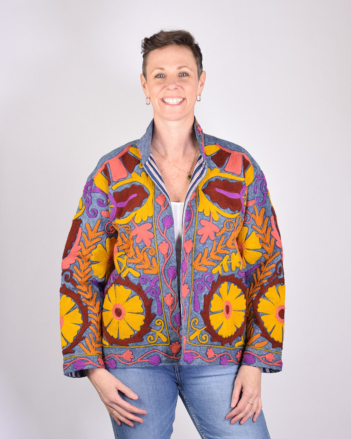 Denim Suzani Embroidered Jacket - 05 image 3