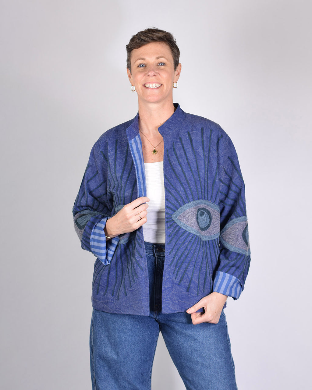 Lightweight Evil Eye Canvas Embroidered Jacket - 10 image 0